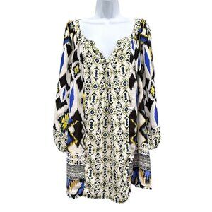 Fig and Flower Chiffon Blouse Peasant Boho Geo Aztec Print Multicolor Size 3X